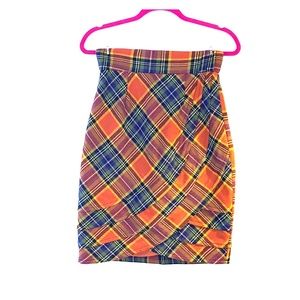 Anthropologie Orange Tartan Pencil Skirt